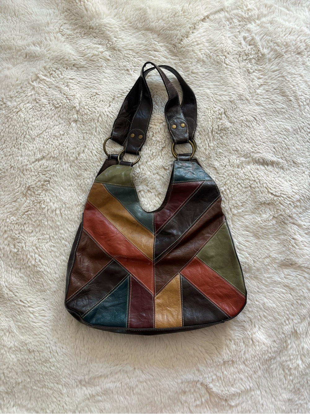 Multi-Color Patchwork Faux Leather Hobo Bag Purse Vintage Inspired